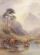 unknow artist Highland cattle in a stream Sweden oil painting artist